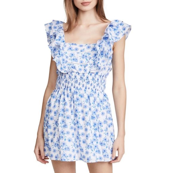 NWOT PLAYA LUCILA Short Coverup Floral Dress In Blue/White - Picture 3 of 7